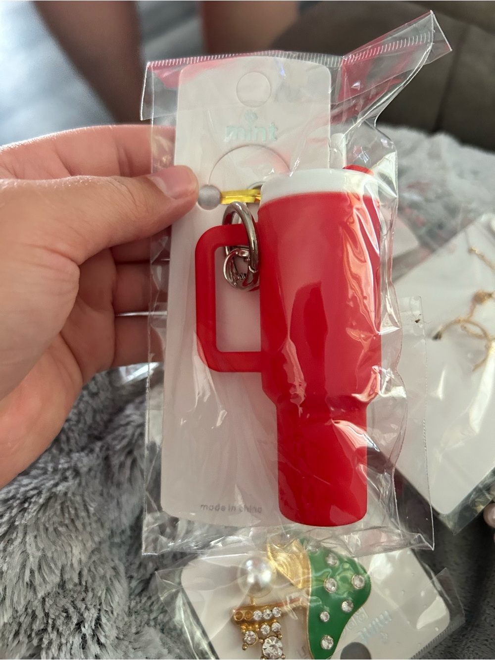4-$50 Red Tumbler Keychain Charm- Stanley cup